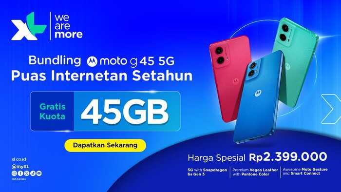 -BUNDLING-  XL Axiata jalin kerja sama dengan Motorola Indonesia luncurkan program bundling eksklusif untuk smartphone terbaru, Moto G45 5G. Foto : Dok.XL/metrojateng.id