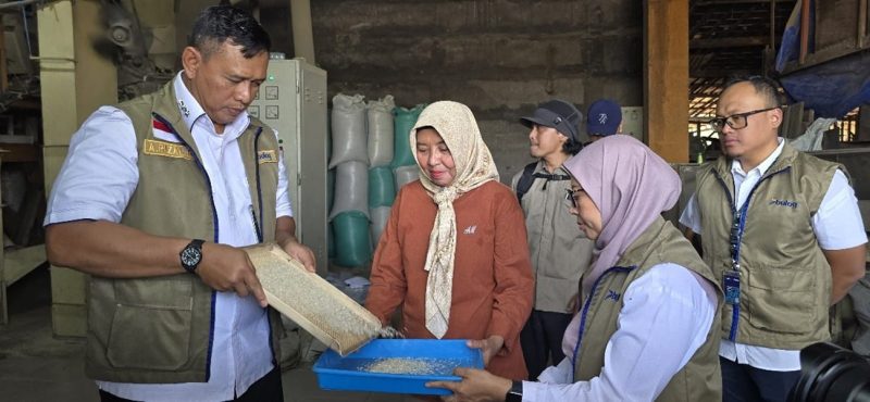 CEK KUALITAS BERAS – Direktur Utama Perum BULOG, Letjen TNI (Purn.) Dr. Ahmad Rizal Ramdhani, didampingi Pemimpin Wilayah Perum BULOG Kanwil Jawa Tengah, Sri Muniati, meninjau kualitas beras hasil penggilingan saat monitoring di mitra penggilingan UD Gunslep, Desa Turi Tempel, Kecamatan Guntur, Kabupaten Demak, Rabu (29/7/2026). Monitoring dilakukan untuk memastikan mutu Cadangan Beras Pemerintah (CBP) tetap terjaga sekaligus memperkuat peran penggilingan rakyat dalam mendukung ketahanan pangan nasional. FOTO : DOK.BULOG/METROJATENG.ID